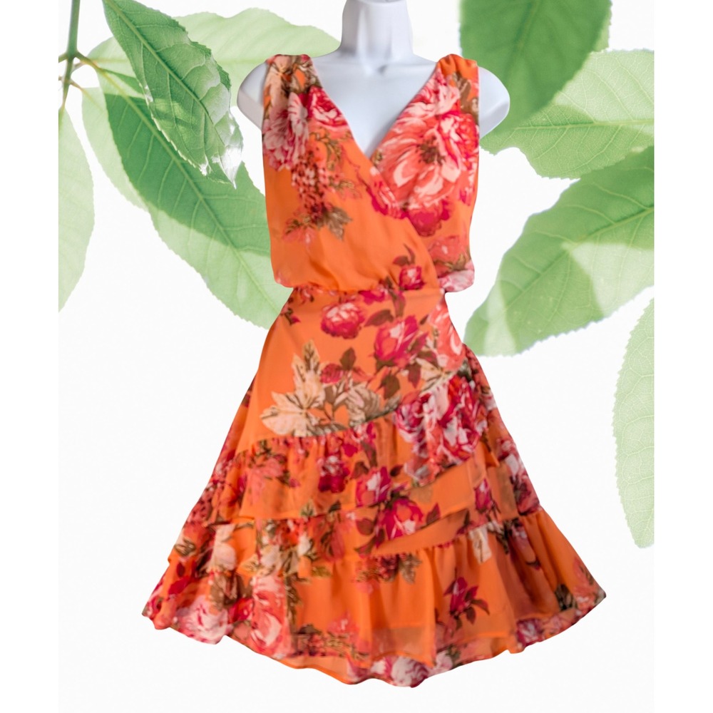 Express‎ Sz L Faux Wrap Georgette tiered Fairy dress fully lined feminine